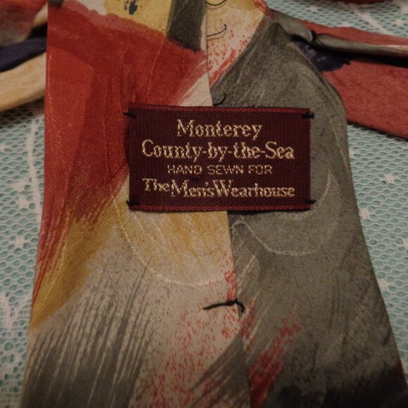 Vintage MONTEREY COUNTY-BY-THE-SEA HAND SEWN TIE FOR Mens Warehouse - Picture 2 of 2